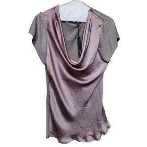 Silky Boho Top by Fate Size L NEW Mauve Cowl Neck Designer Glam